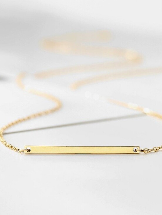 Jewelry by Nika Jewelry - NEW 14K Yellow Gold Minimalisto Boho Bar Pendant Luxury Necklace